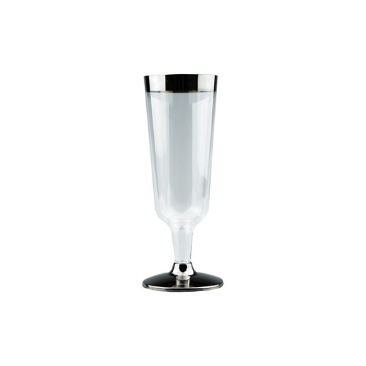 Plastic Champagne Glass w/ Silver, 150ml, 6pk