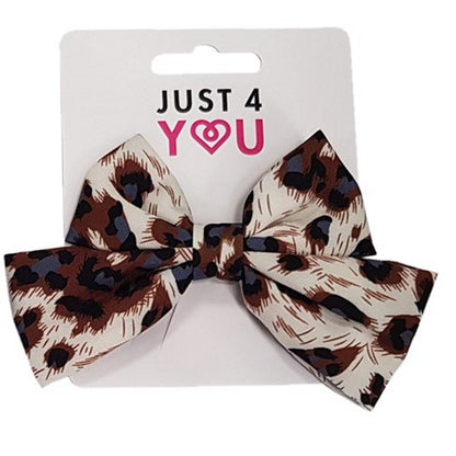 Hair Clips, Leopard Print Bow, 2 Asstd Colours