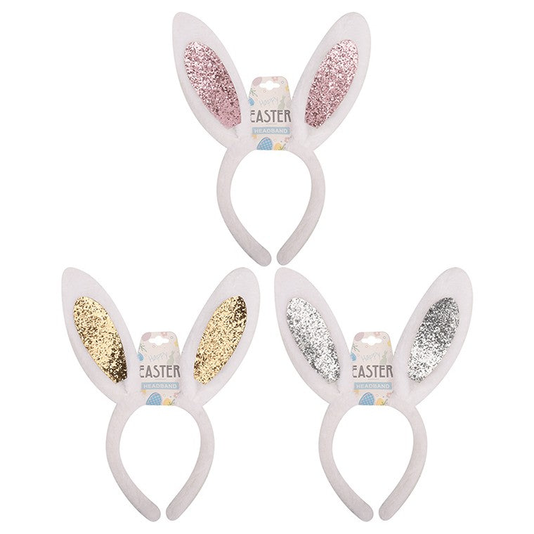 Glitter Bunny Ear Headband, Asstd