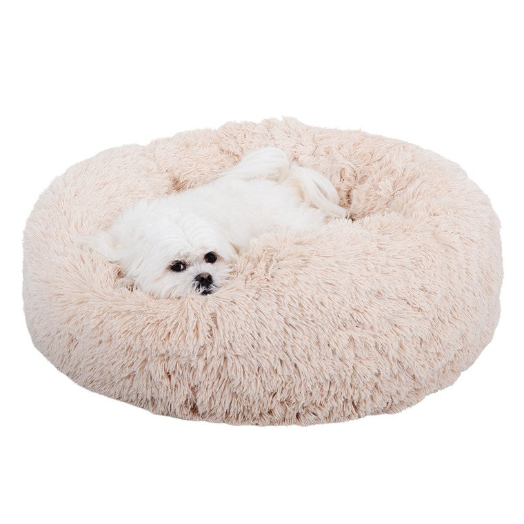 Medium  Soothing Plush Donut Dog Bed, Beige