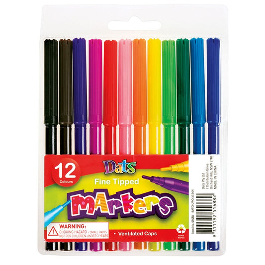 Marker Coloured Fine Tip, 12pk