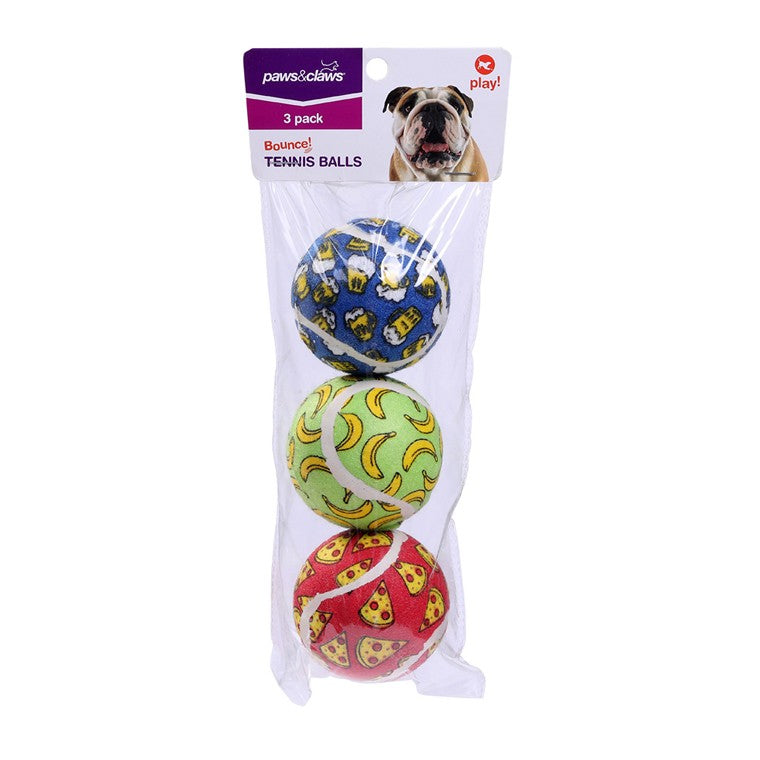 Tennis Balls, 6cm, 3pk, Asstd Designs