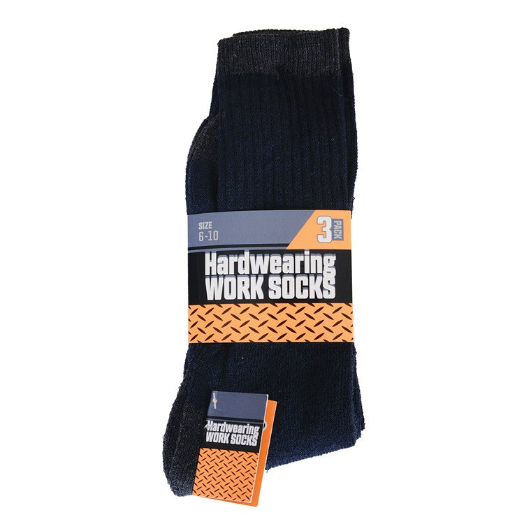 Work Socks Black, 3pk, Asstd