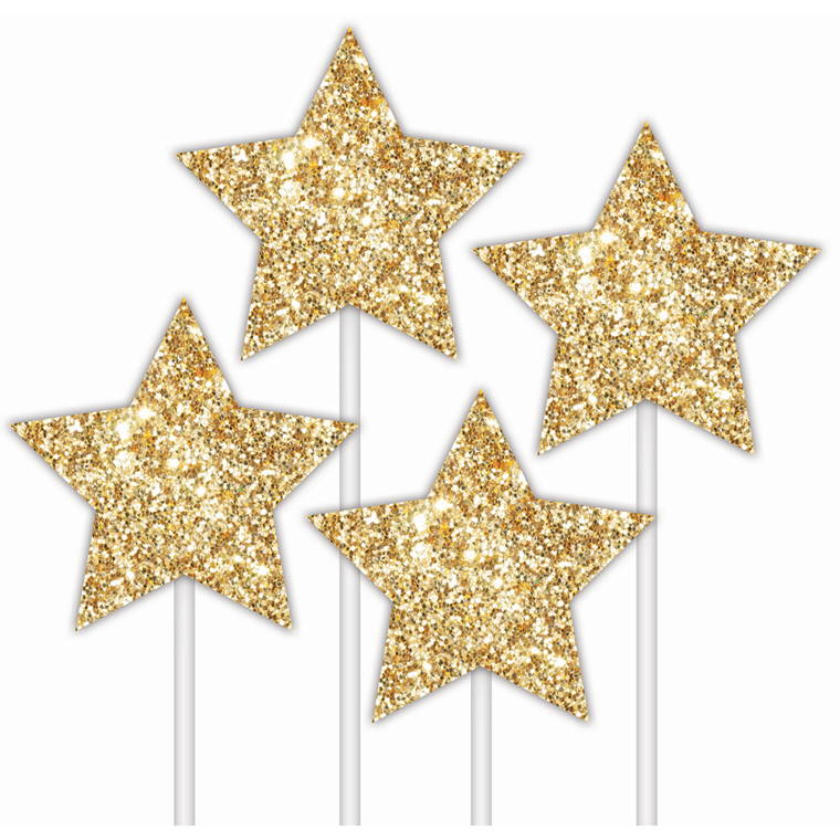 Cake Topper Glitter Stars Gold, 4pk