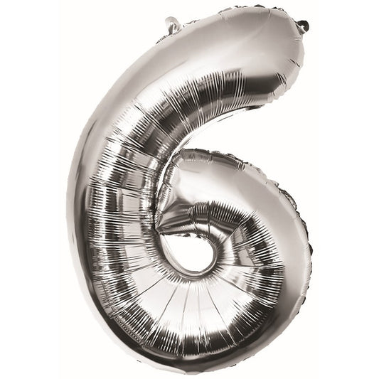 Number Foil Balloon, Silver, 6