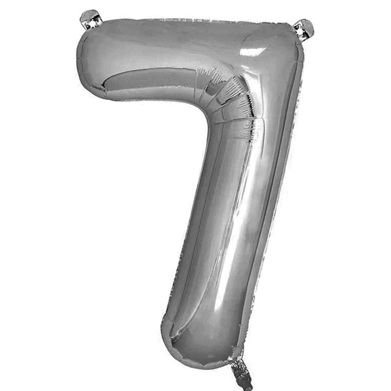 Number Foil Balloon, Silver, 7