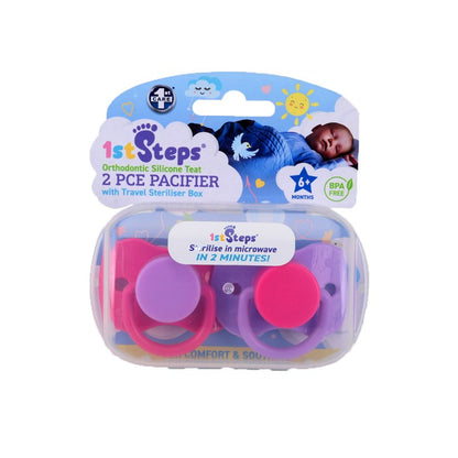 1st Steps Pacifier Orthodontic Teat w/ Travel Case, 2 Asstd Colours