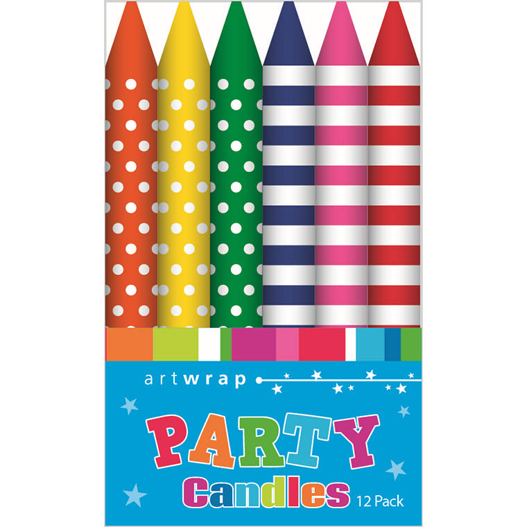 Candle 8cm, Printed Brights, 12pk