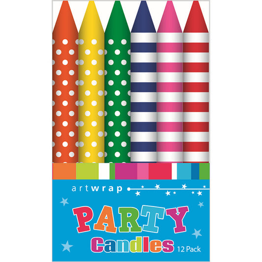 Candle 8cm, Printed Brights, 12pk