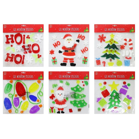 Xmas Window Cling On Gel, 6 Asstd Designs