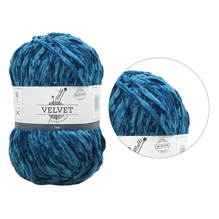 Velvet Solid Yarn, Teal, 100gm