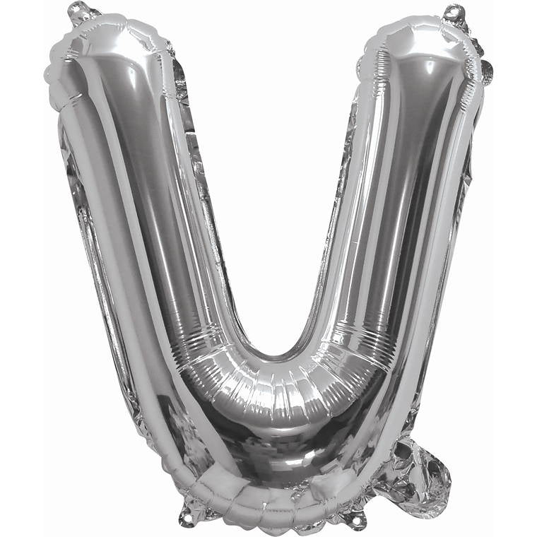 Silver Foil Balloon, 35cm, Letter V