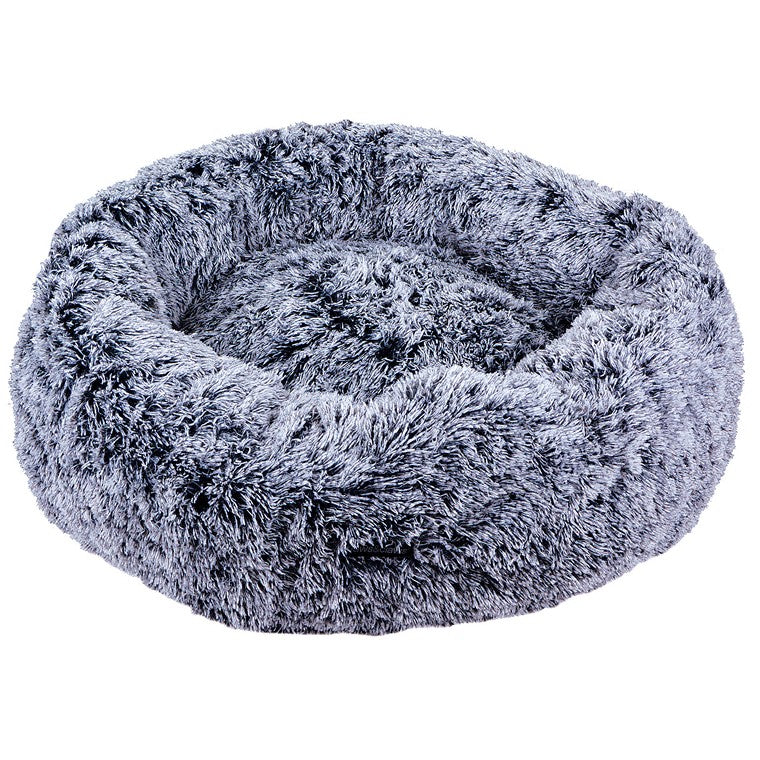 XLarge Calming Plush Round Pet Bed, Silver