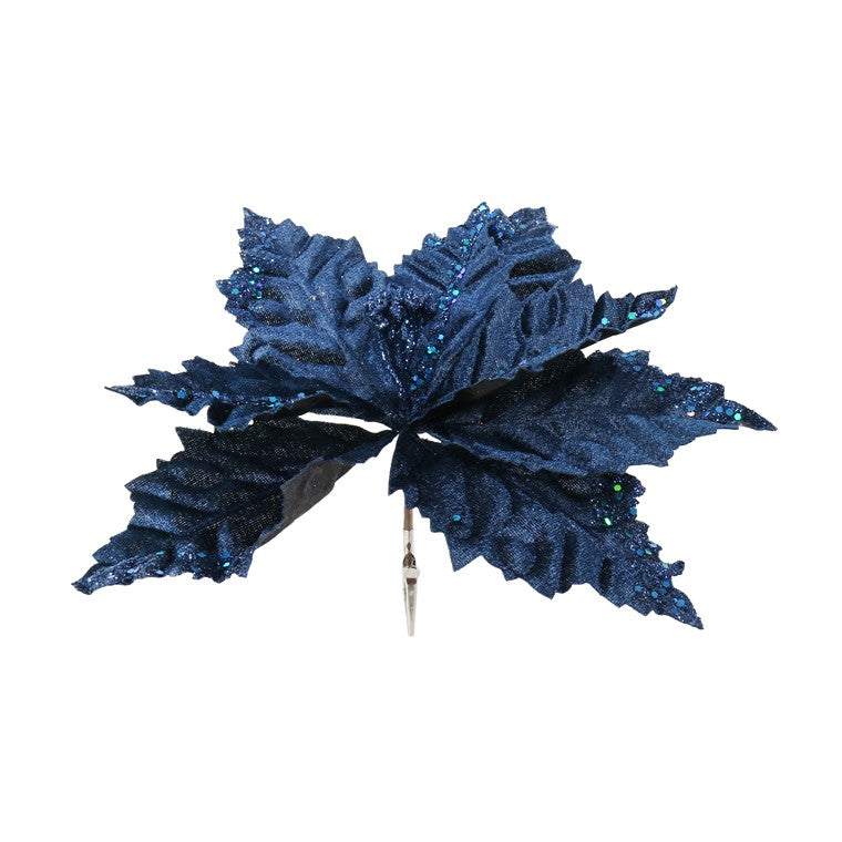 Velvet Rich Embossed Poinsetta Clip, Asstd