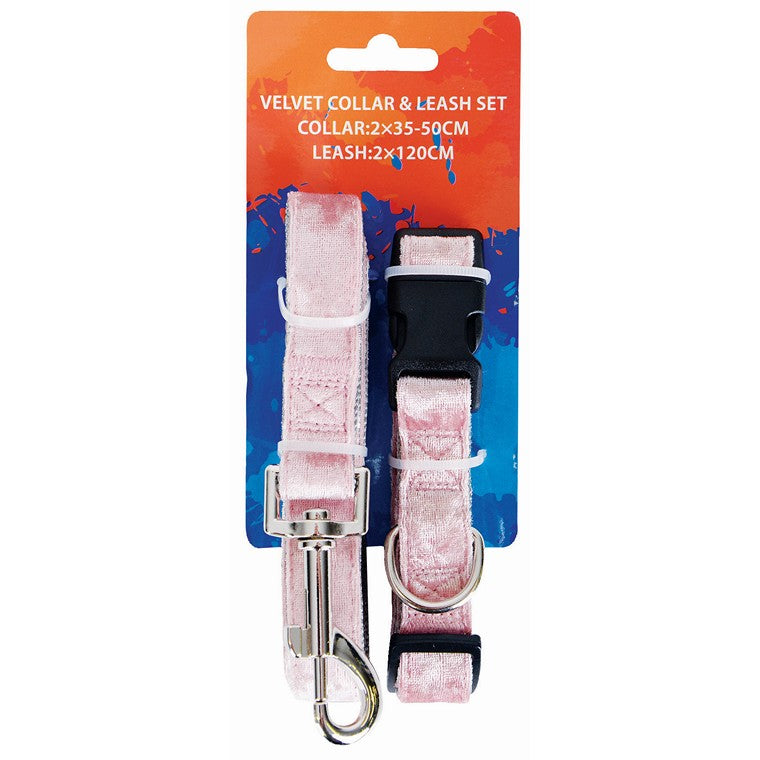 Velvet Collar & Leash Set, Asstd