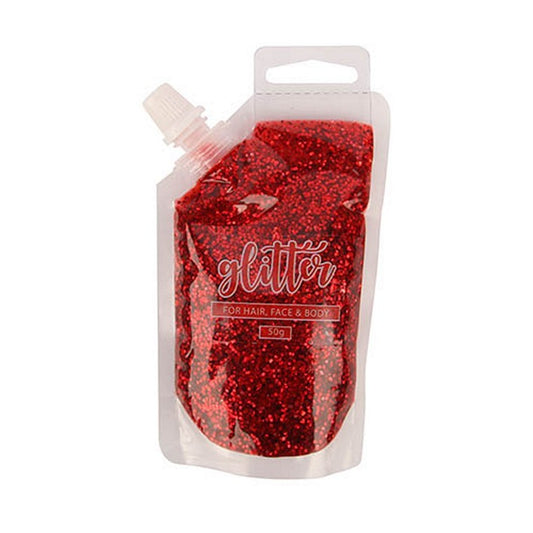 Red Glitter Gel Pouch, 50gm