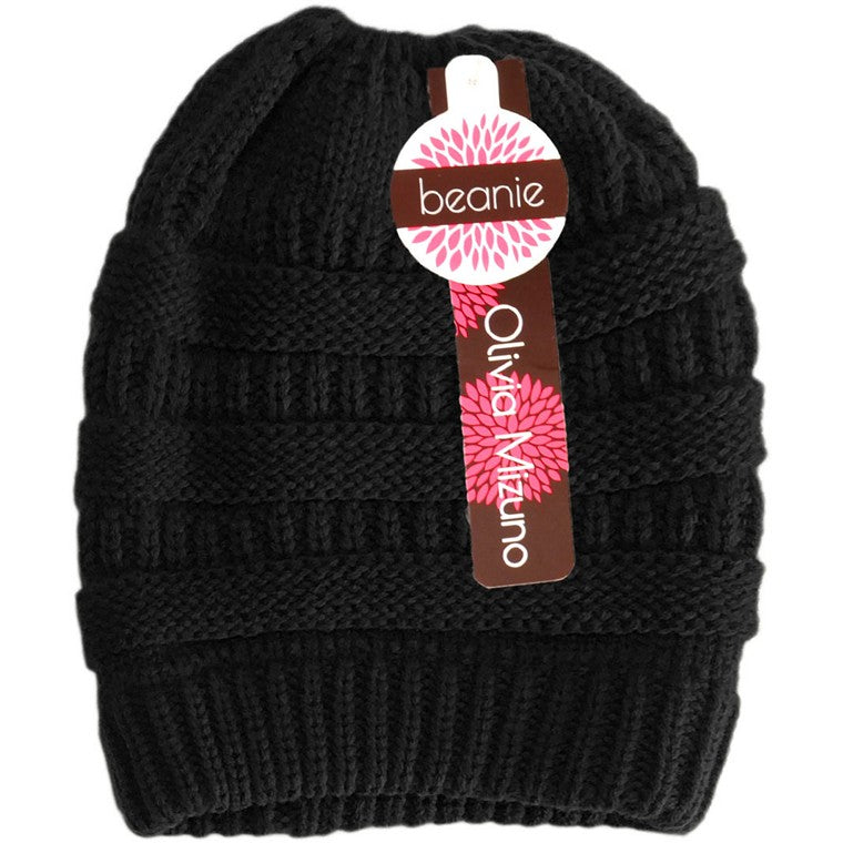 Ladies Knitted Pony Tail Beanie, 4 Asstd Colours