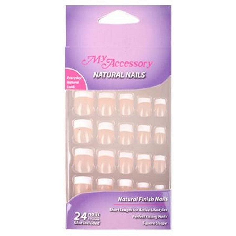 Fake Fingernails, Natural, Short Length, French Tip Light Pink