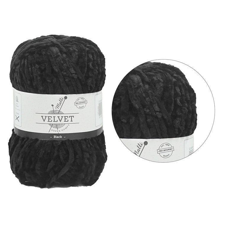 Velvet Solid Yarn, Black, 100gm