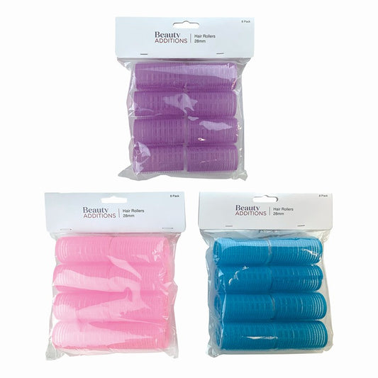 Hair Rollers, 28mm, 8pk, 3 Asstd Colours