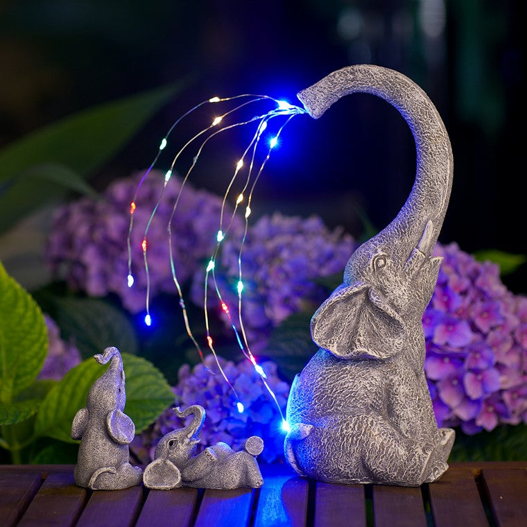 Solar Elephant w/ Fairy Light, 3pc