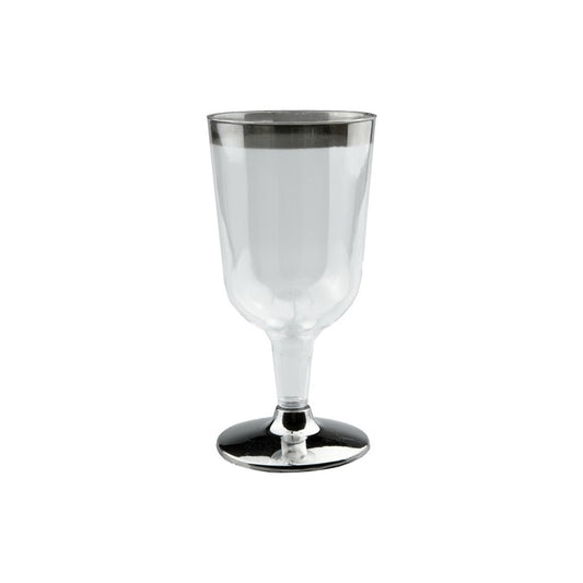 Plastic Wine Glass w/ Silver, 210ml, 6pk