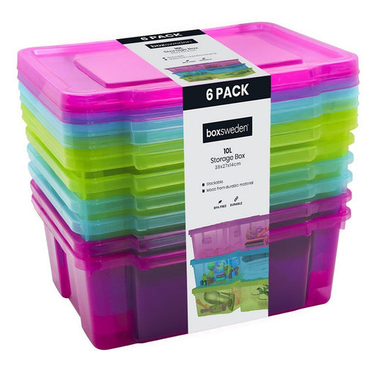 Storage Box, 10L, Coloured, 6pk