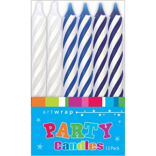 Candle 8cm, Spirals Blues, 12pk