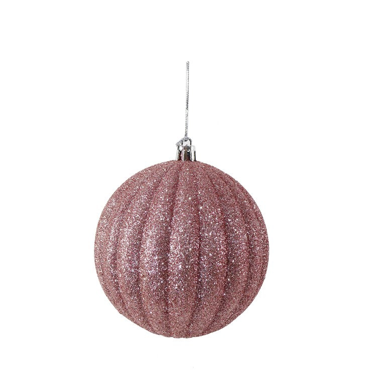 Glitter Ribbed Bauble, 100mm, Asstd