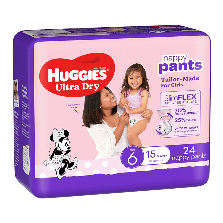 Huggies Nappy Pants Girl 24pk, Size 6, Junior