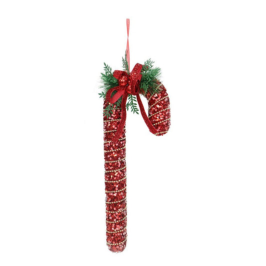 Sparkly Candy Cane w/ Pine Deco, Asstd