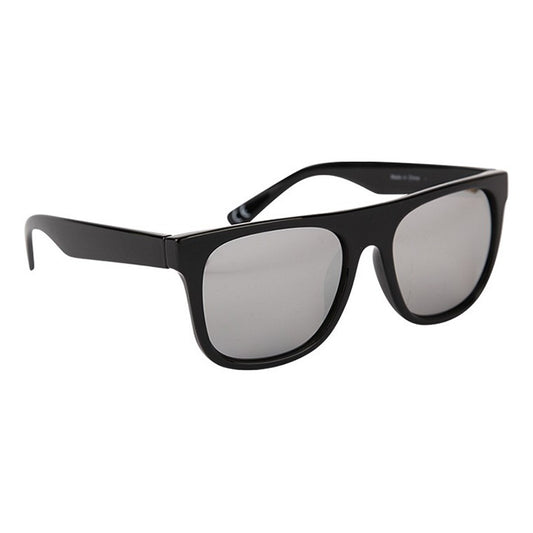 Plastic Square Sunglasses, Black w/ Silver Mirror Lens
