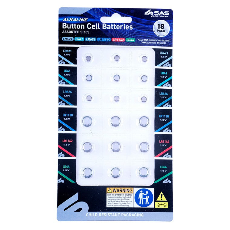 Button Cell Batteries, Assorted, 18pk