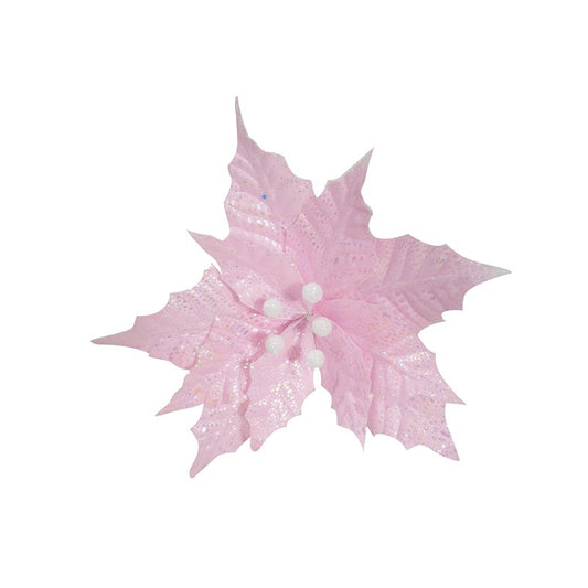 Iridescent Pink Poinsettia Clip, 33cm, Asstd