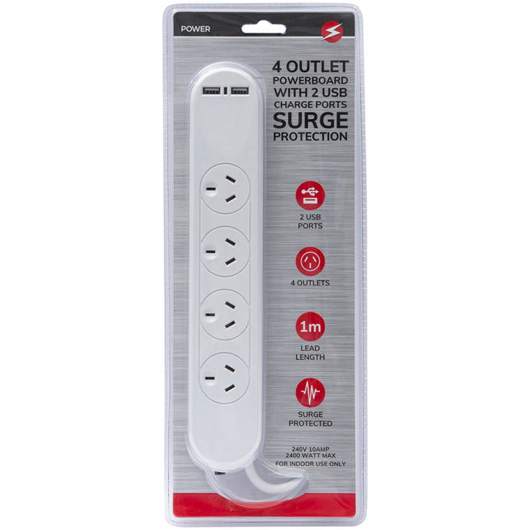 4 Outlet 2 USB Powerboard w/ Surge Protection