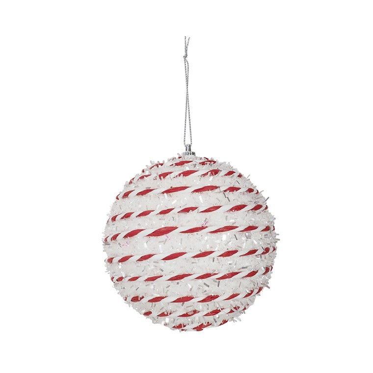 White Candy Cane Rope Bauble, 10cm