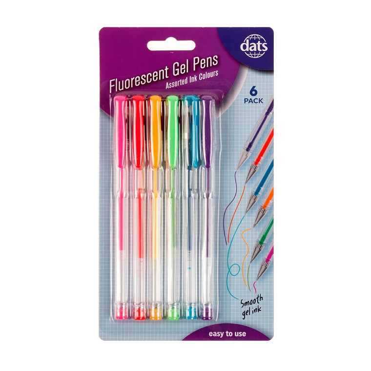 Fluorescent Gel Pens, 6pk