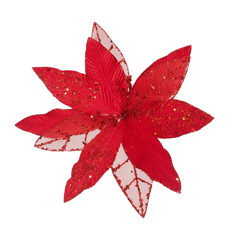 Luxe Poinsettia Organza Clip, Asstd