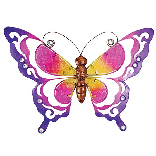 Metal Wall Art, Glass Butterfly, 2 Asstd