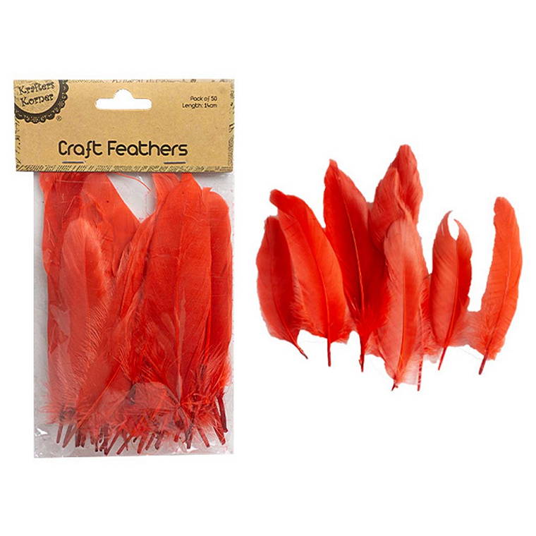 Craft Red Feathers, 50pk, 14cm