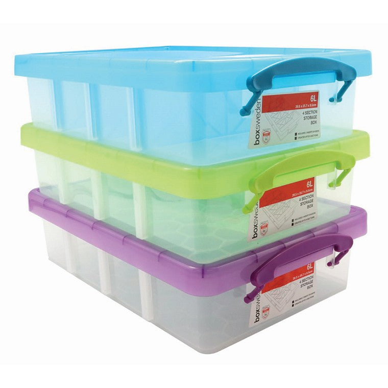 Storage Container, 6L, 4 Sections, 3 Asstd Colours