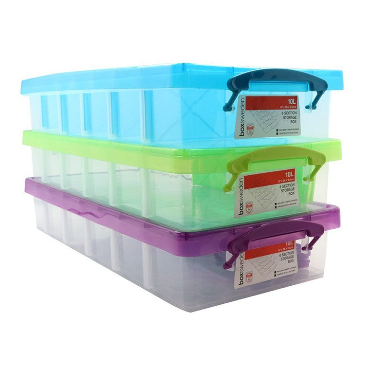 Storage Container, 10L, 6 Section, 3 Asstd Colours