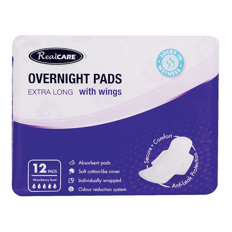 Real Care Pads Maxi Night Long w/ Wings, 12pk