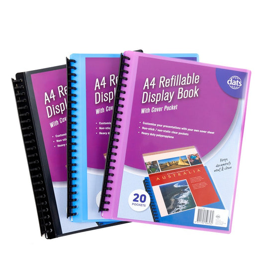 A4 Refillable Display Book w/ Cover Pocket, Asstd