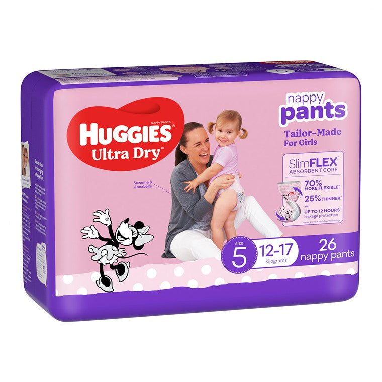 Huggies Nappy Pants Girl 26pk, Size 5, Walker