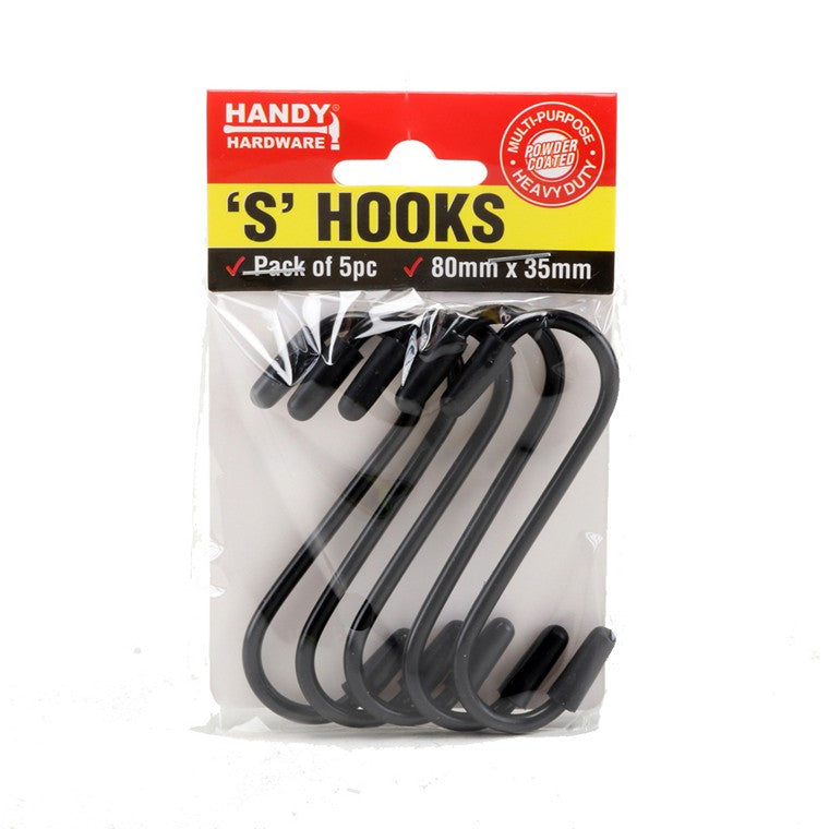 S Hook, 8x3.5cm, 5pk