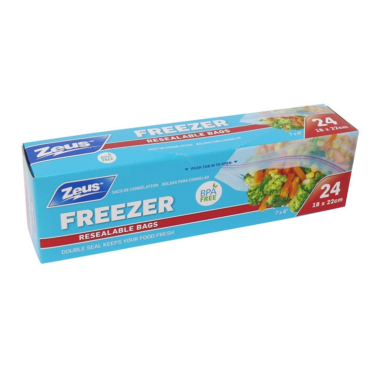 Zeus Freezer Double Zip Bags, 24pk