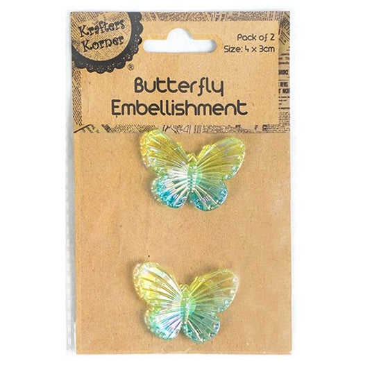 Butterfly Embellishments, 2pk, 6 Asstd Colours