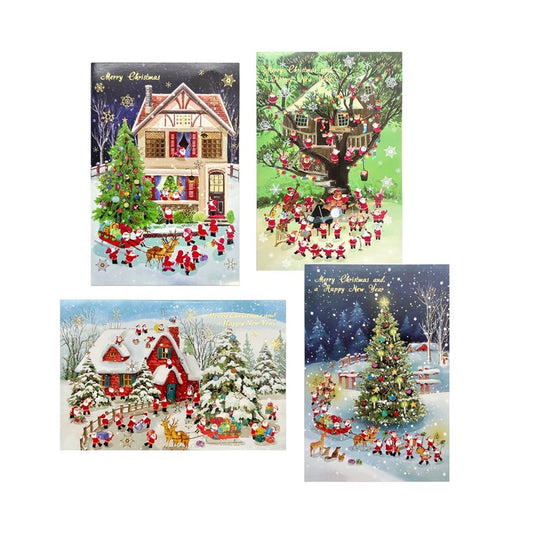 Festival Santa Christmas Cards, Foiled, Asstd, 8pk