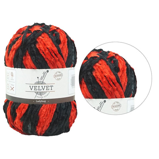 Velvet Multicolour Yarn, Ladybug, 100gm